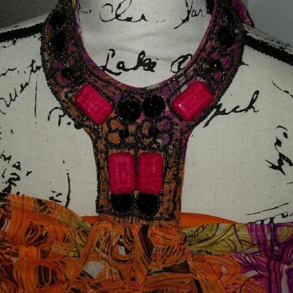 Dots Jeweled Neckline Halter Tie Top Size L - Picture 7 of 7