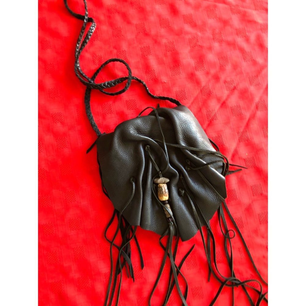 Black Soft Leather Crossbody W Rope Strap, S