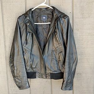 Gap Genuine Leather Hooded Jacket