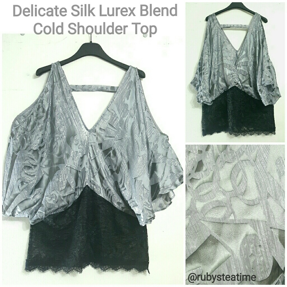 DELICATE SILK/LUREX BLEND CHIFFON ColdShoulder Top