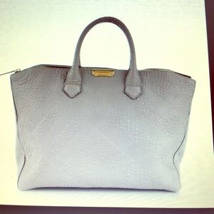 Grey Burberry grain check tote