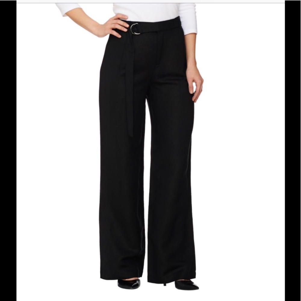 H by Halston Linen Wide Leg Pull-On Pants Black