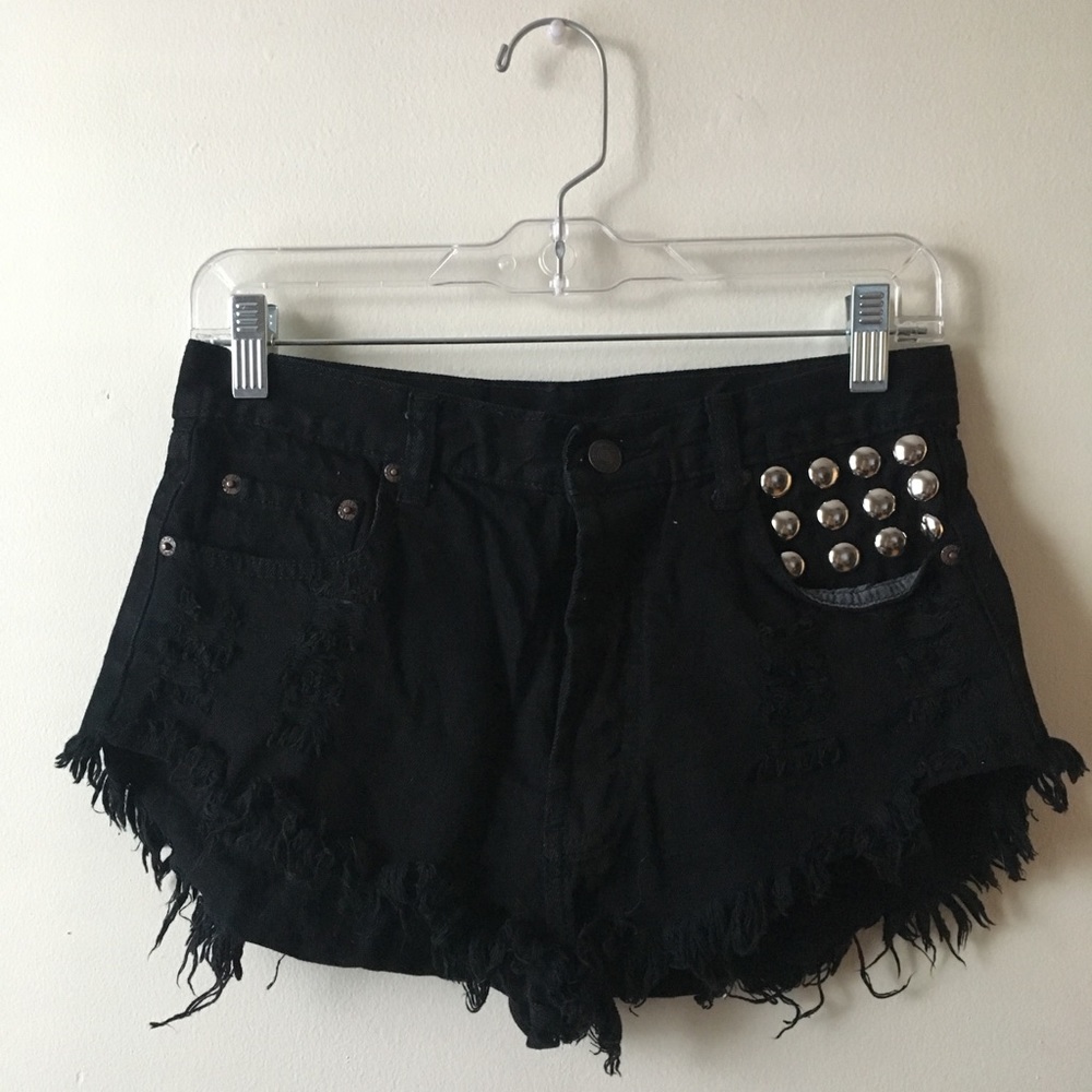 Black denim shorts