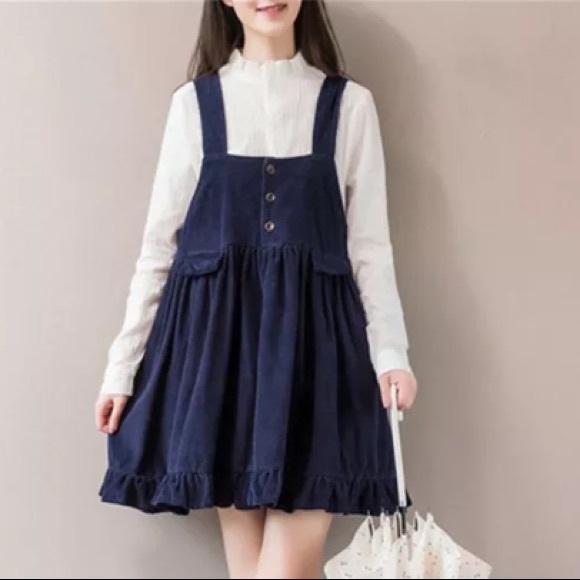 blue corduroy overall dress
