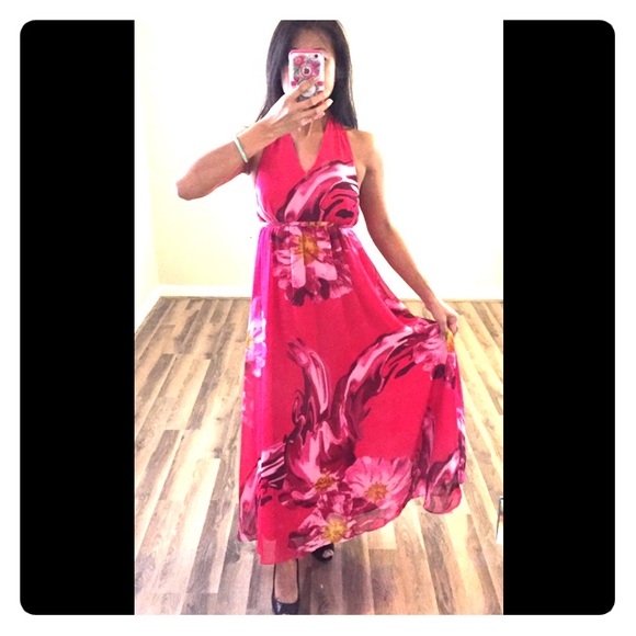 pink halter maxi dress