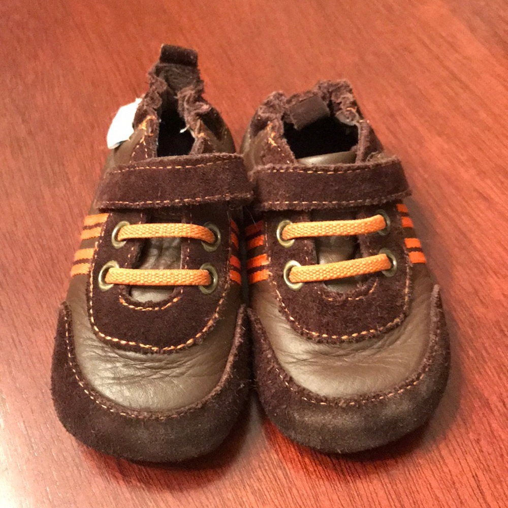Robeez Brown & Orange Leather Shoes Size 3