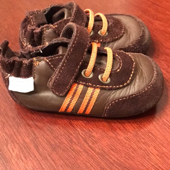 Robeez Brown & Orange Leather Shoes Size 3 - Picture 2 of 8