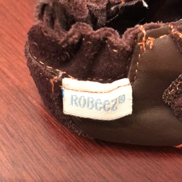 Robeez Brown & Orange Leather Shoes Size 3 - Picture 3 of 8