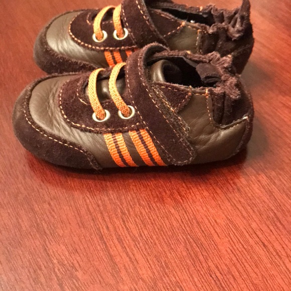 Robeez Brown & Orange Leather Shoes Size 3 - Picture 4 of 8