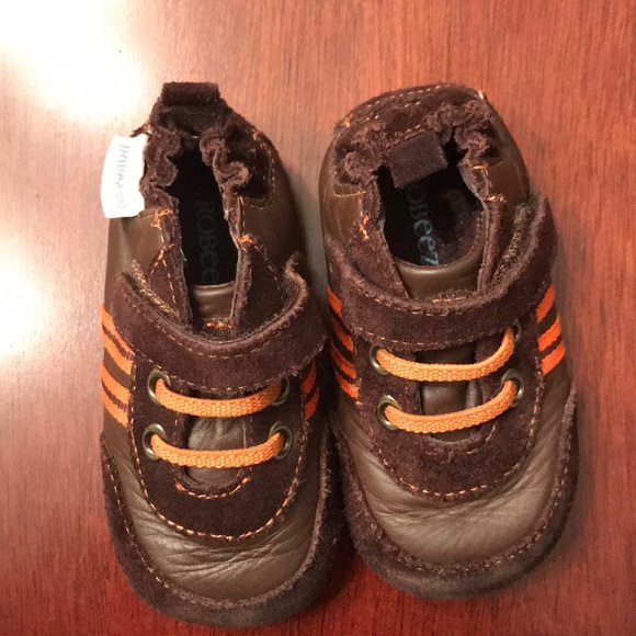 Robeez Brown & Orange Leather Shoes Size 3 - Picture 8 of 8