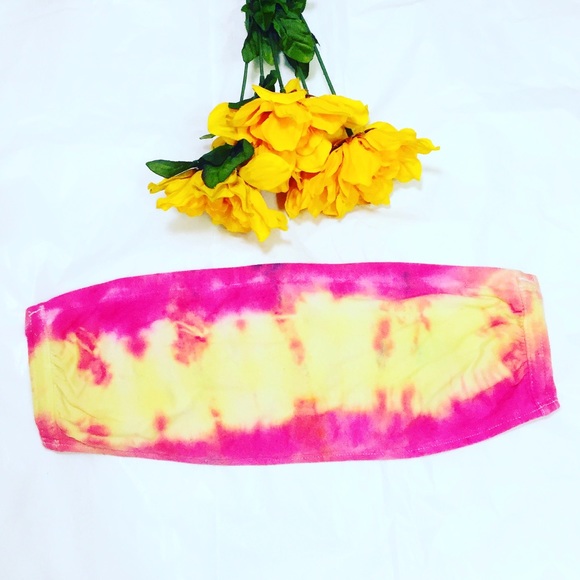 Handmade Pink & Yellow Tye-Die Bandue Bra - Picture 2 of 3