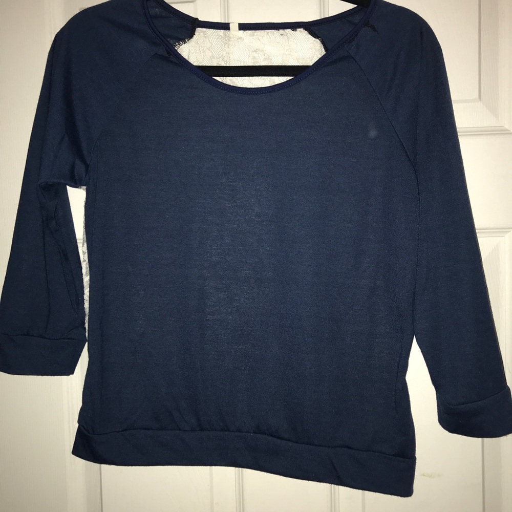 Navy front and white lace back shirt