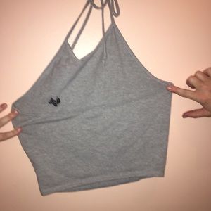 grey “ugh” halter top