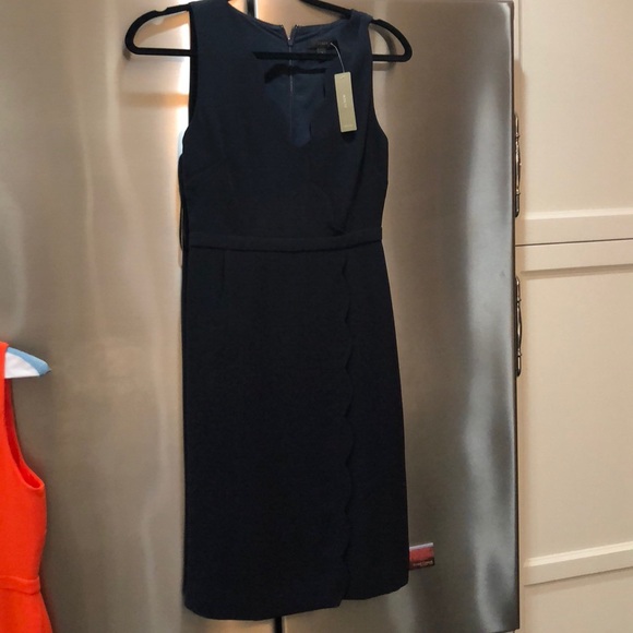 JCrew Navy Blue Scalloped Wrap Dress NWT size 2 - Picture 2 of 5