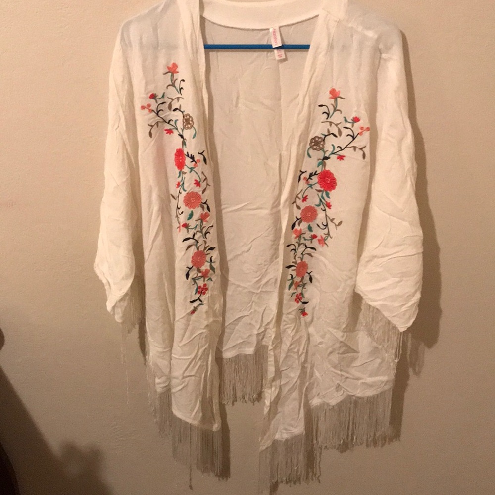 White with flower print kimono