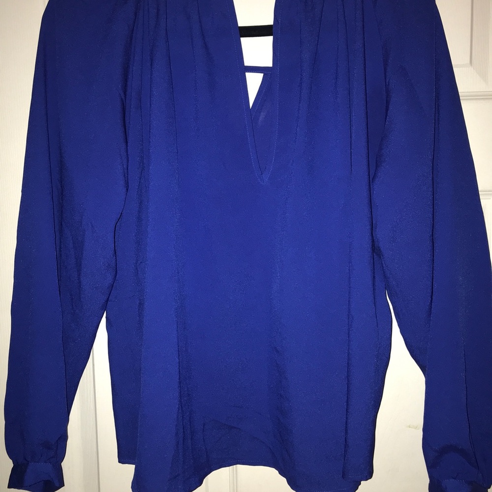 Royal blue v-neck pull over blouse.