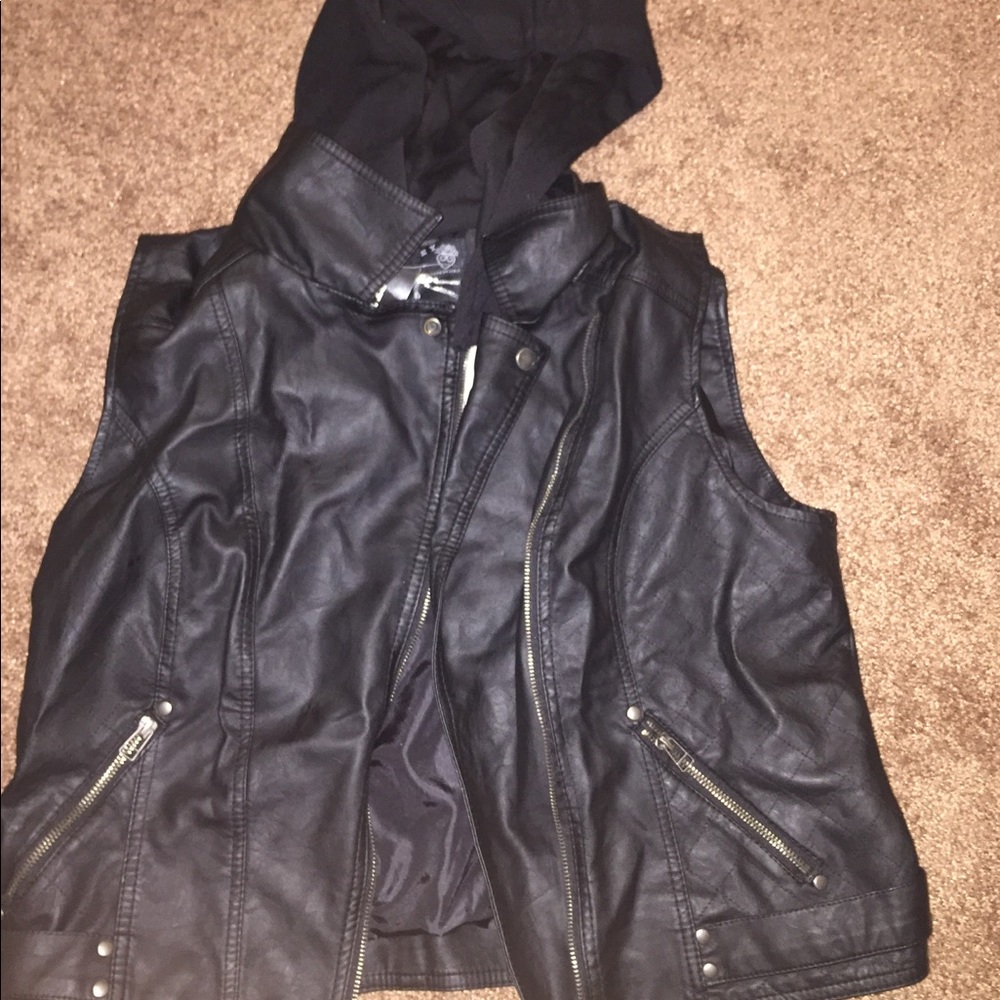 Faux Leather vest with Detachable Hood