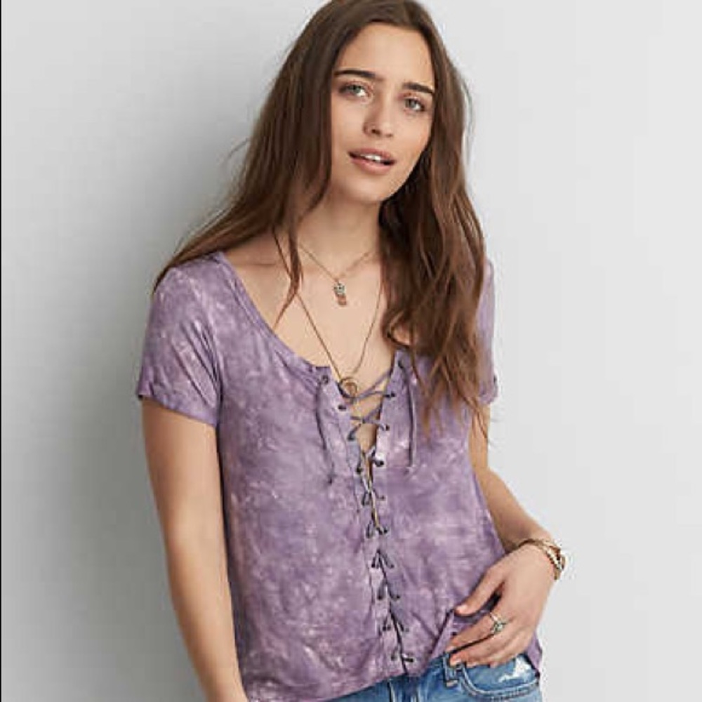 AEO tie dye laceup shirt