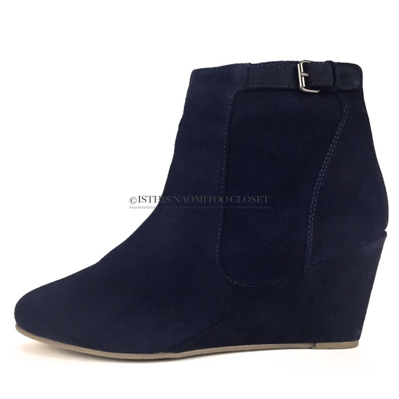 BODEN Suede Buckle Wedge Round Toe Ankle Heel