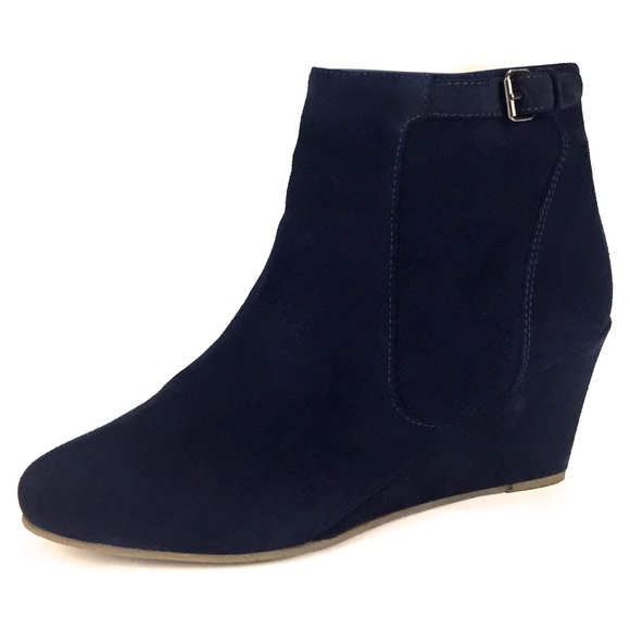 BODEN Suede Buckle Wedge Round Toe Ankle Heel
