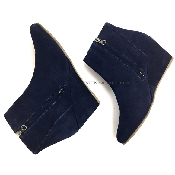 BODEN Suede Buckle Wedge Round Toe Ankle Heel