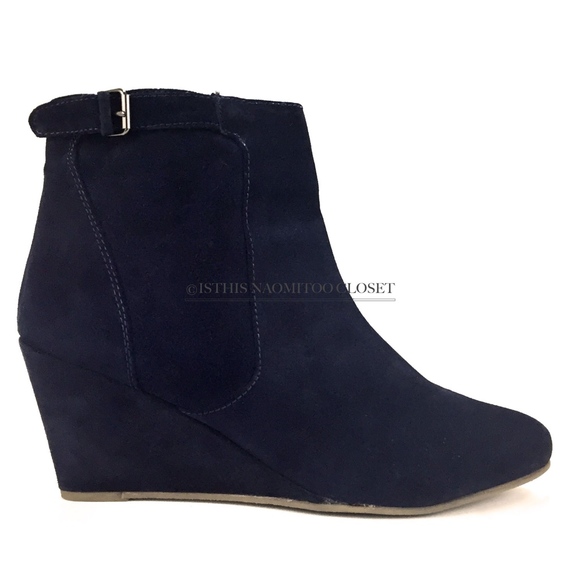 BODEN Suede Buckle Wedge Round Toe Ankle Heel