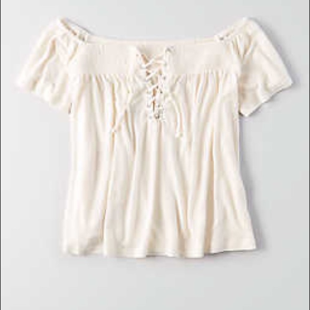 AEO soft & sexy lace up off the shoulder top