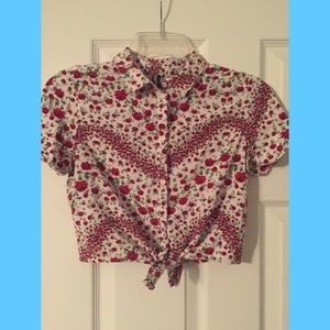 Cropped rose print blouse
