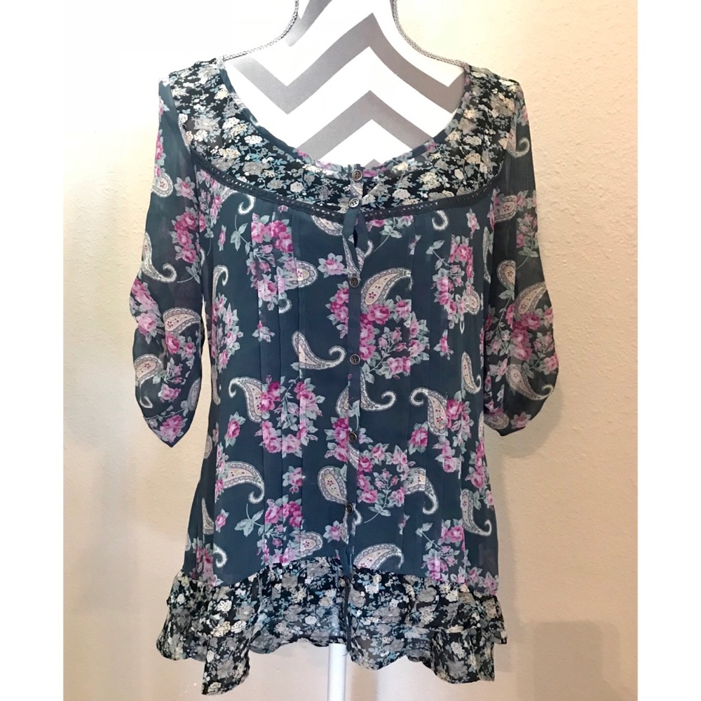 Floral Paisley High-low Blouse