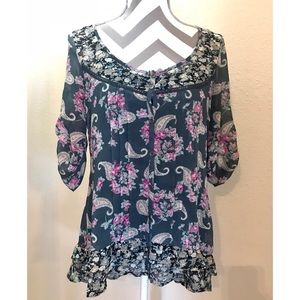 Floral Paisley High-low Blouse