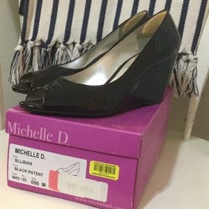 Michelle D Black Patent Wedges
