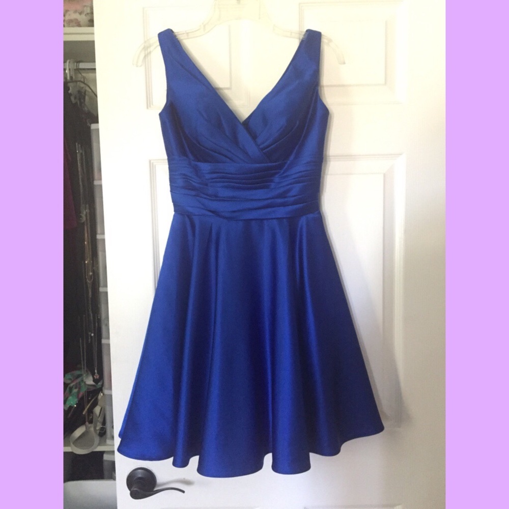 Formal royal blue fit and flare dress