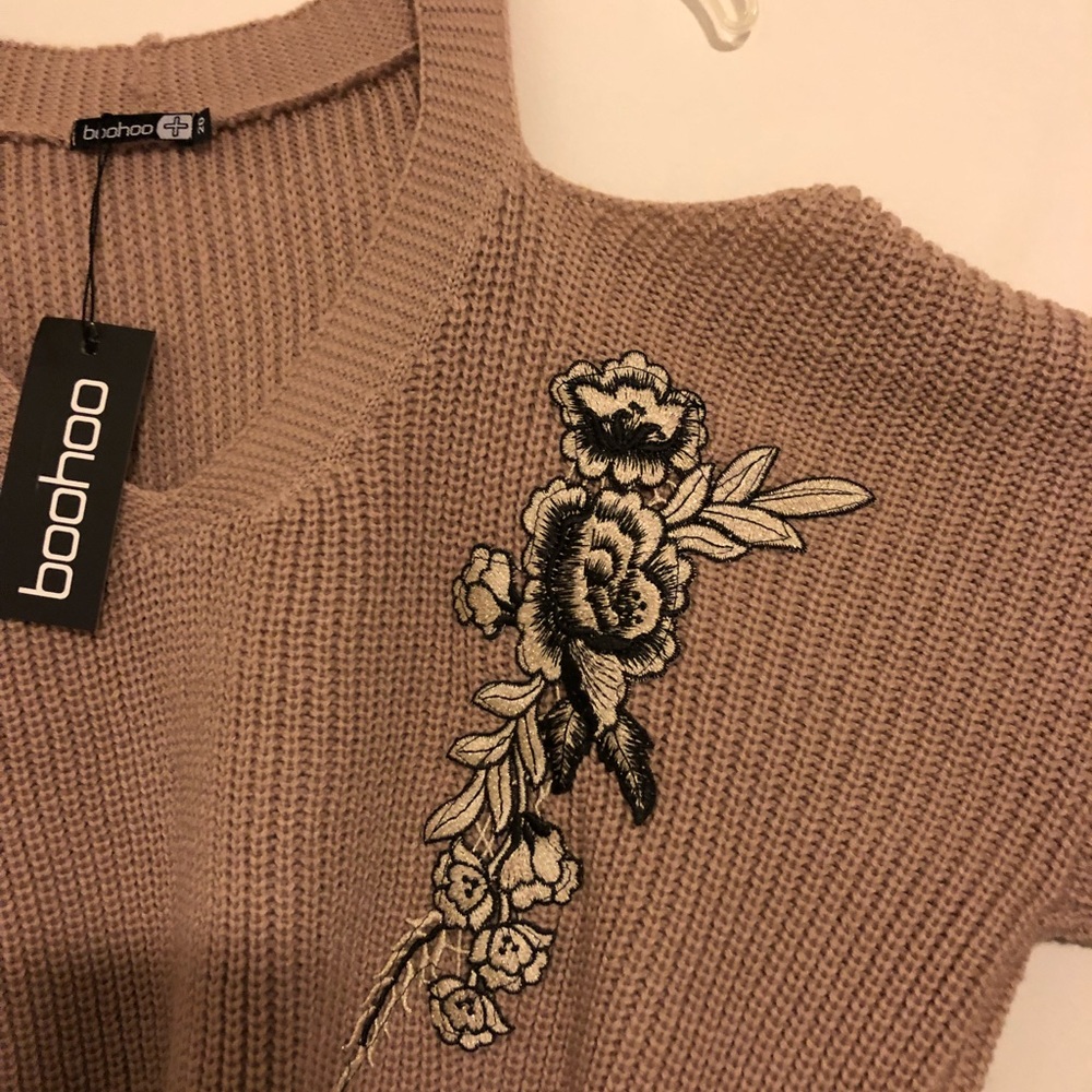 Plus Size Nude Cold Shoulder Knit Sweater - Picture 2 of 5