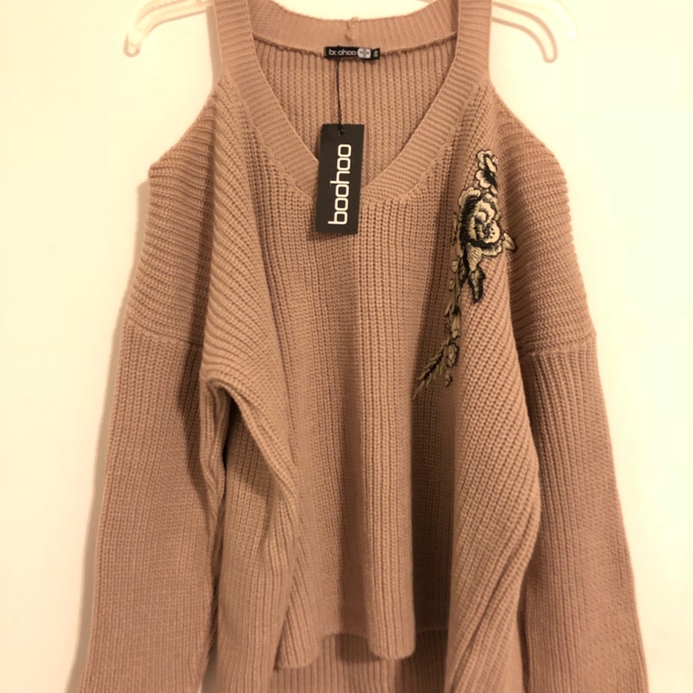 Plus Size Nude Cold Shoulder Knit Sweater - Picture 3 of 5