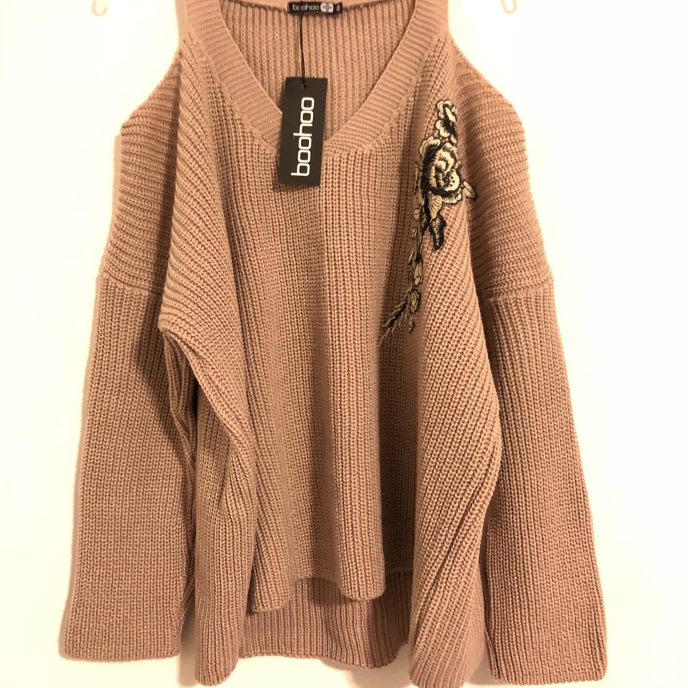 Plus Size Nude Cold Shoulder Knit Sweater - Picture 4 of 5