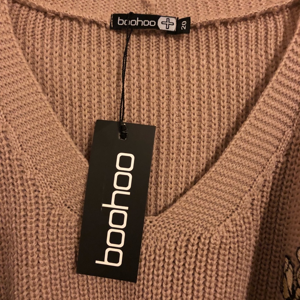 Plus Size Nude Cold Shoulder Knit Sweater - Picture 5 of 5