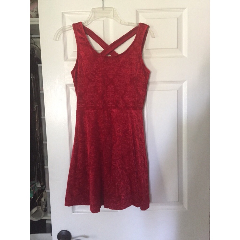 Red velvet cross back dress