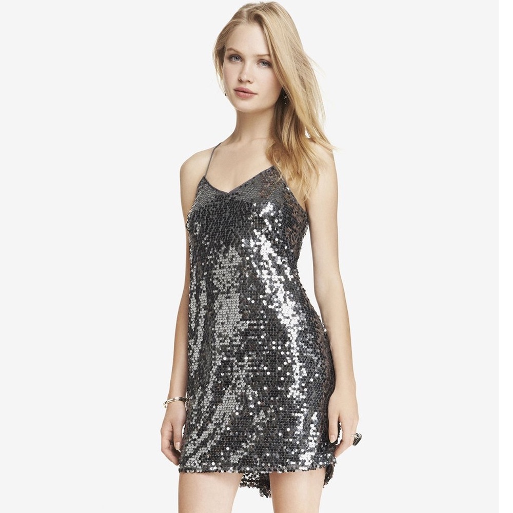 Med Express Silver Sequin Cocktail Dress