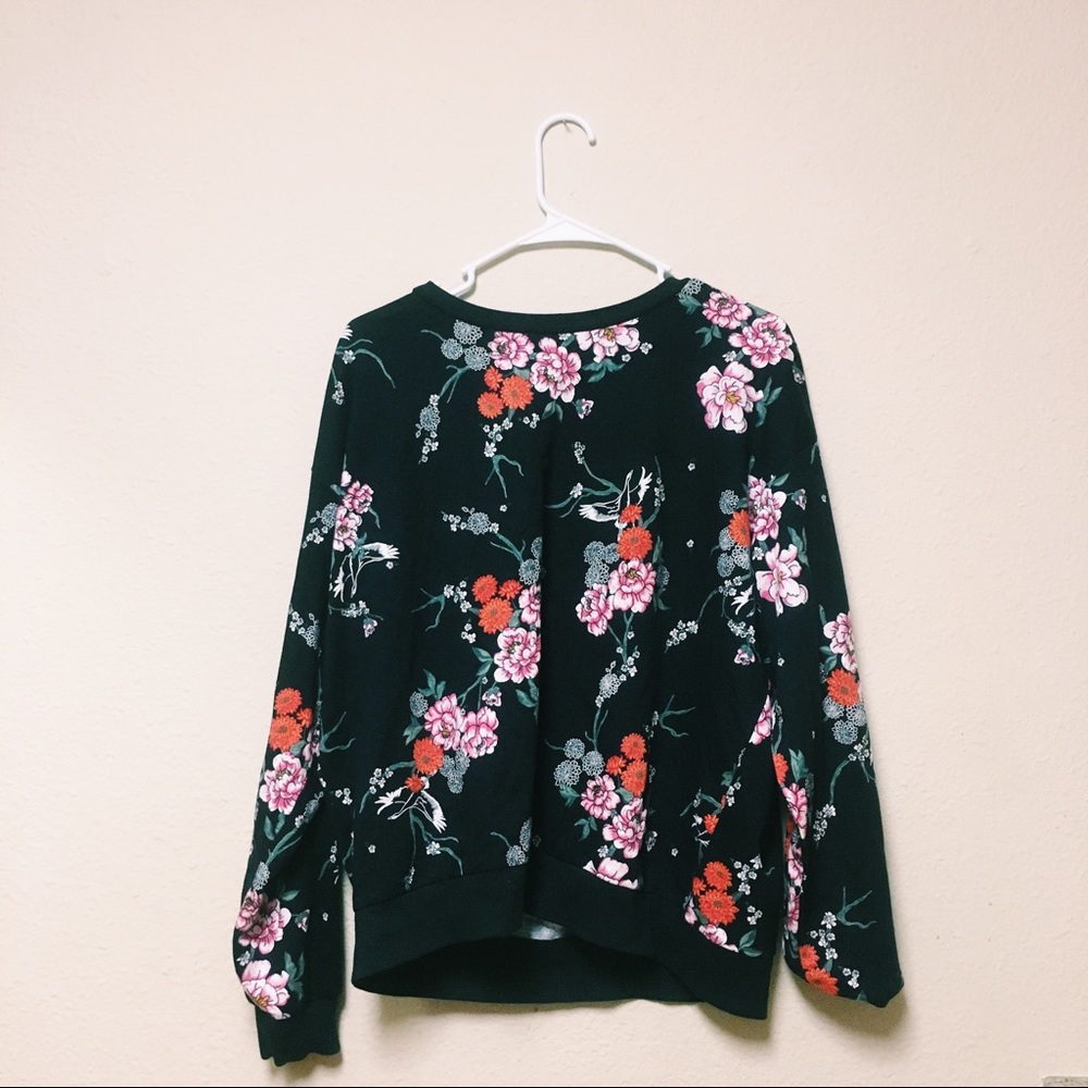 Black Sweater with Floral and Bird Patterns