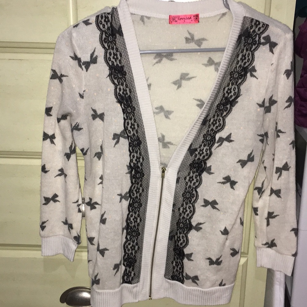 black, cream and lace cardigan