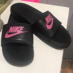 Nike pink and black slides