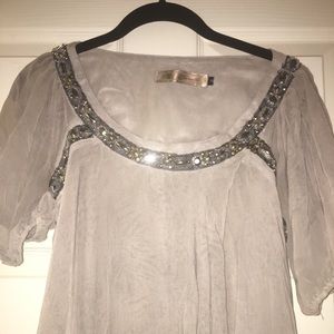 Gray Beaded Shirtdress