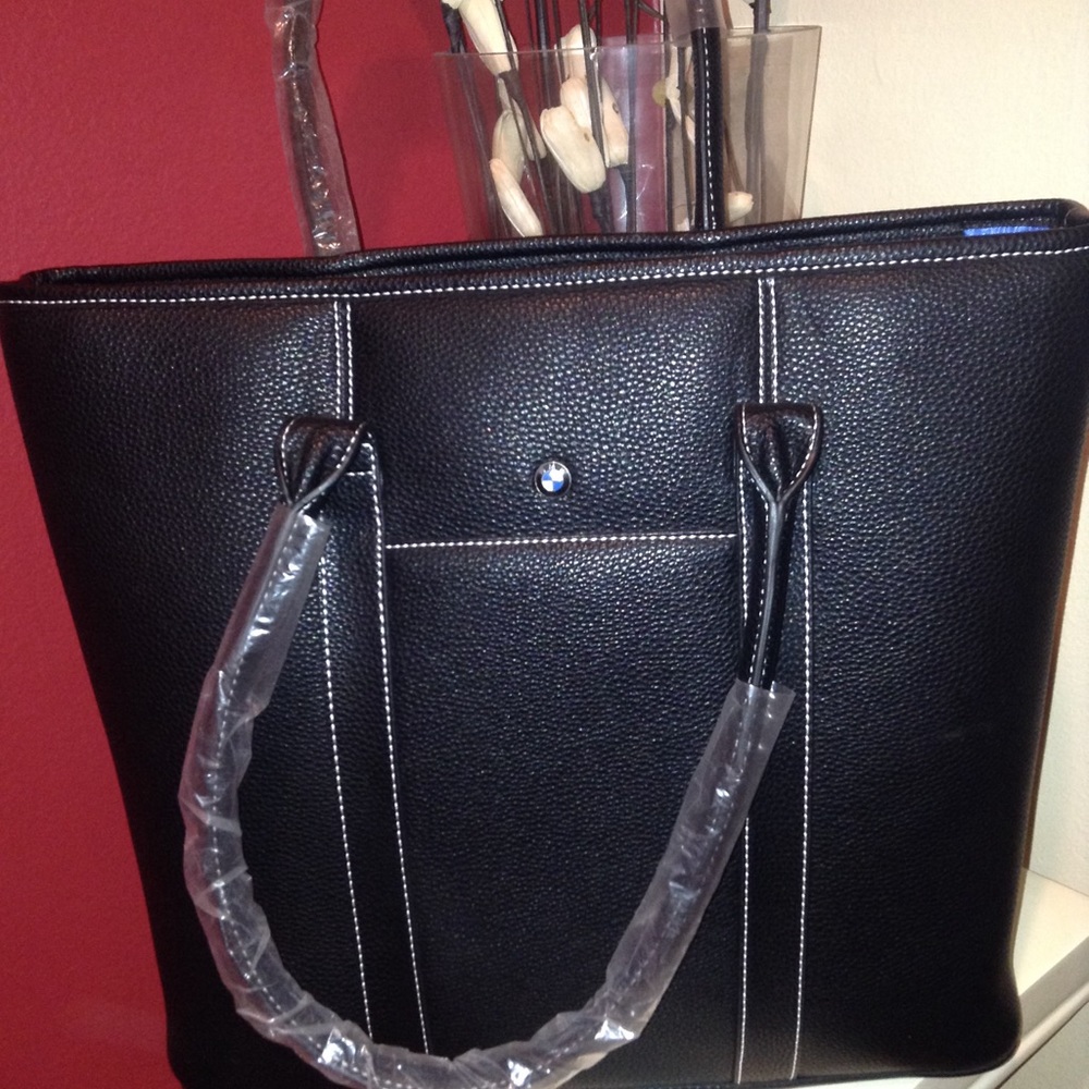 BMW Black Leather Tote Bag