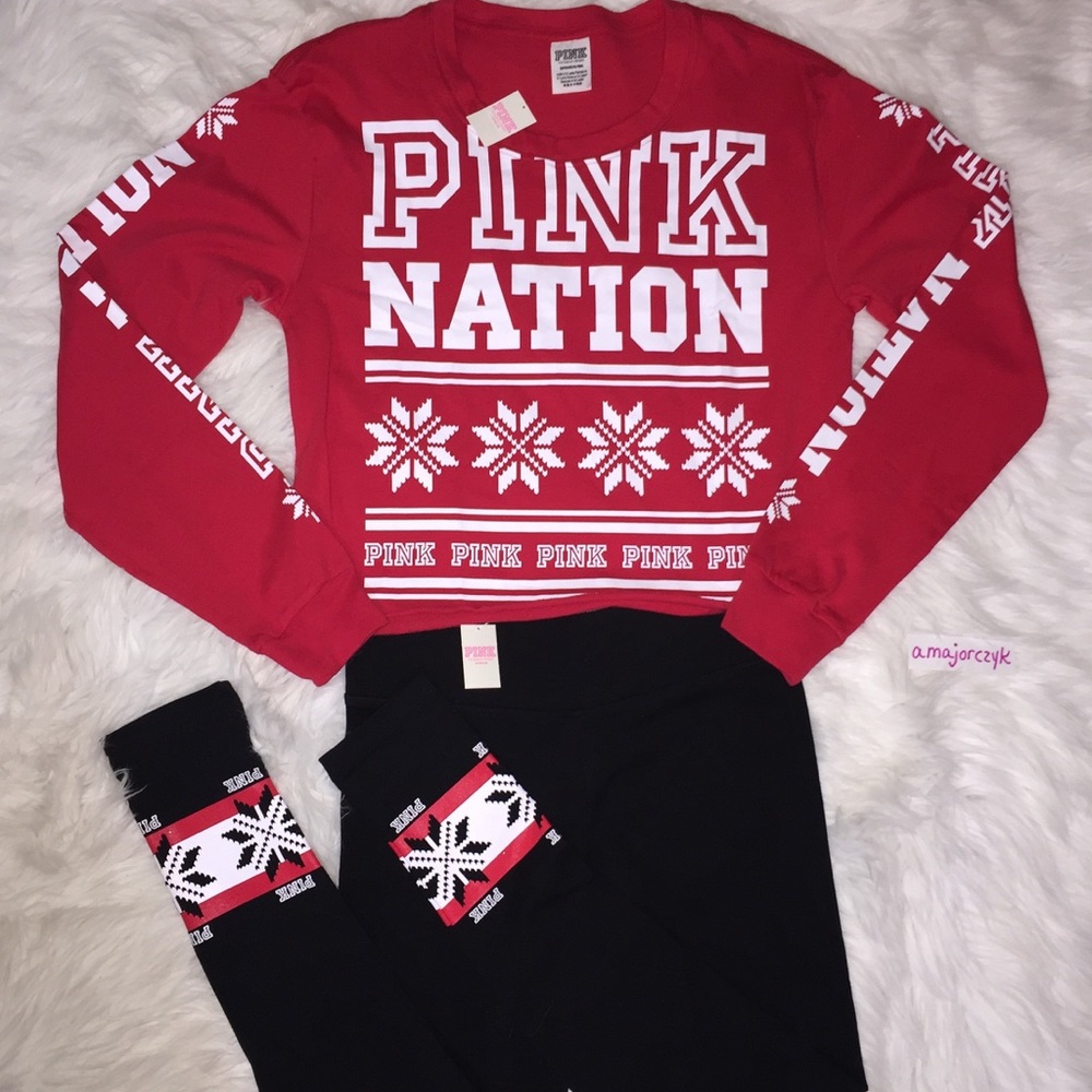 M VS PINK SET LEGGINGS TOP HOLIDAY NEW