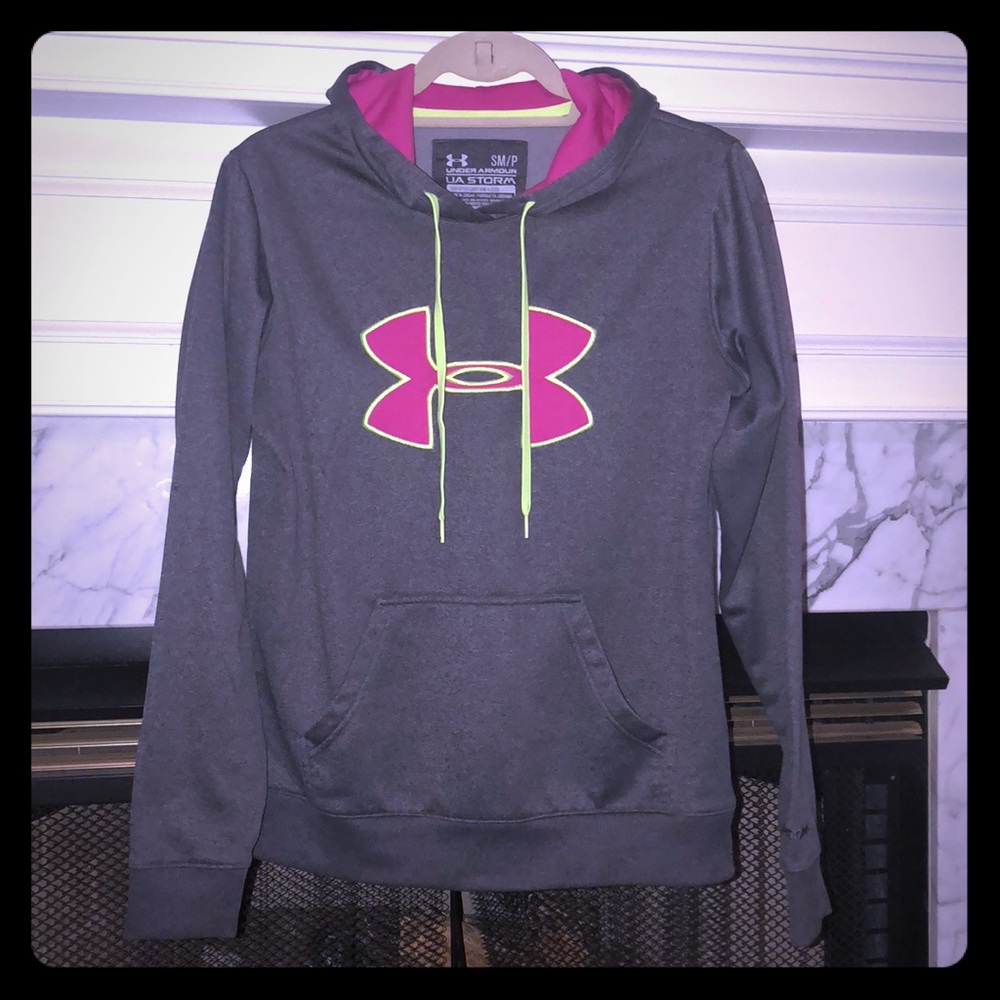 Grey/Pink/Neon Yellow Under Armour Storm hoodie