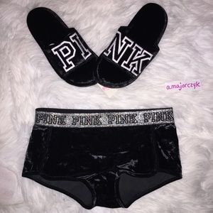 S VELVET BOYSHORTS SLIPPERS SET BLACK NEW