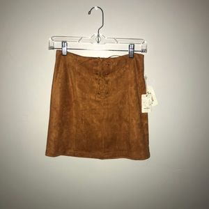 Brown suede lace up skirt