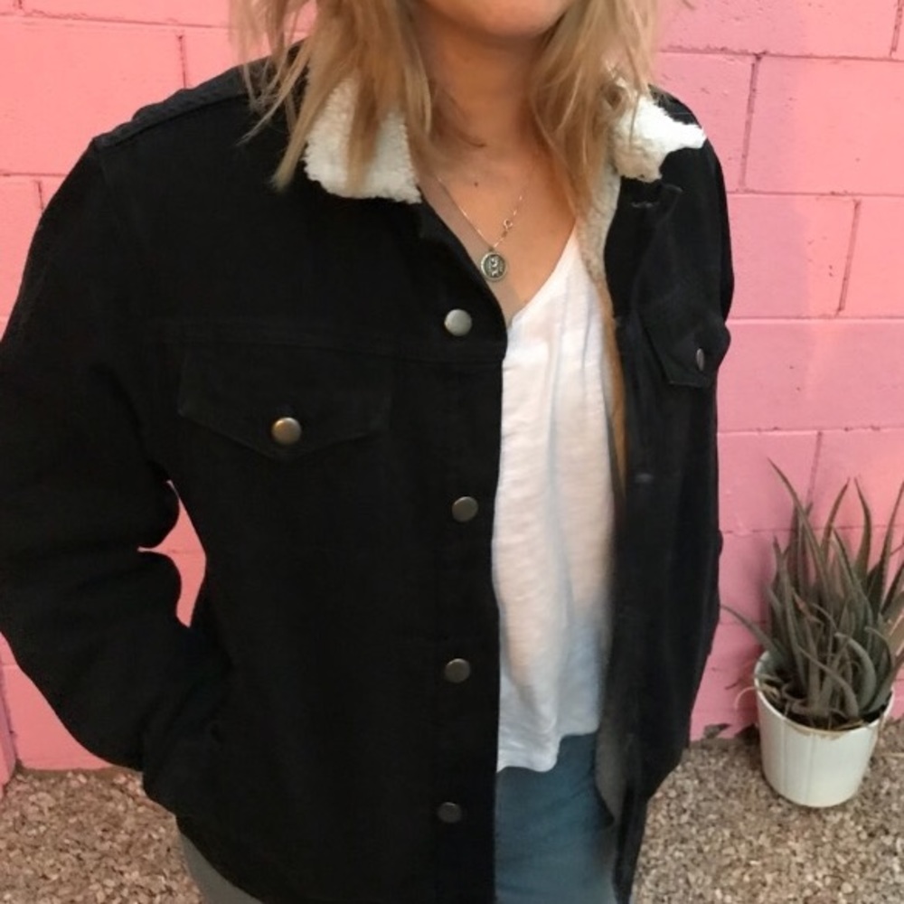 AMERICAN APPAREL BLACK DENIM SHERPA JACKET