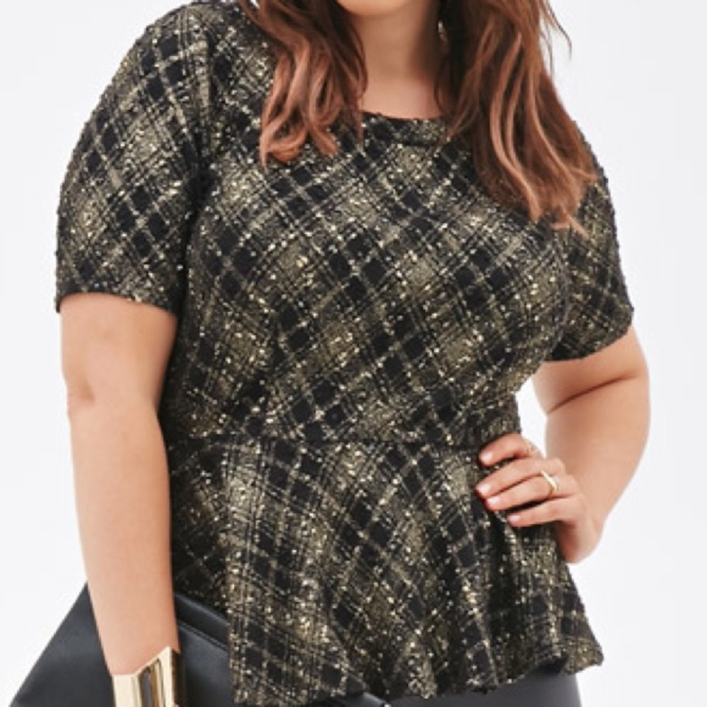 NWOT Forever 21 Plus Sparkly Diamond Peplum Top