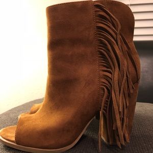 Lotus Peep Toe Fringe Open Toe Bootie